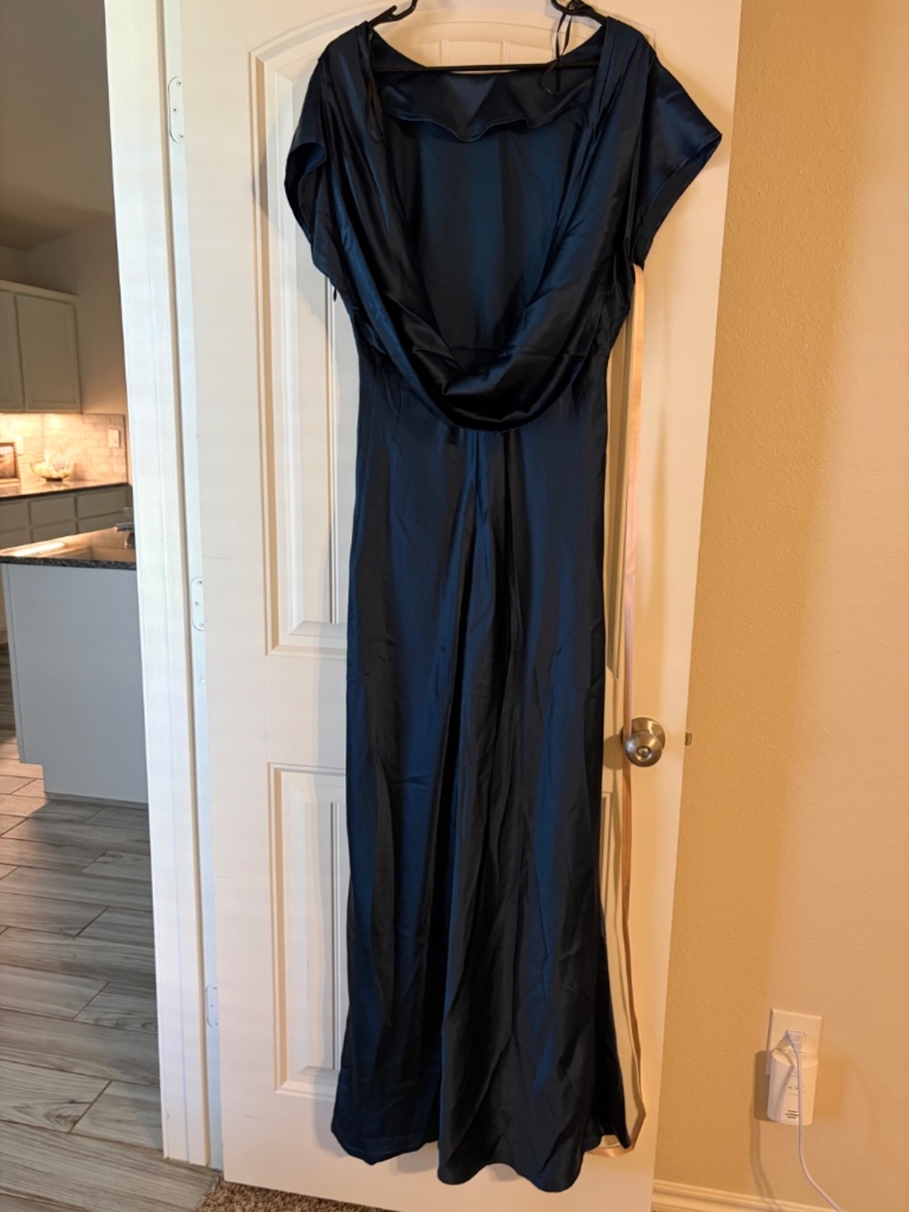 Lulus Captivating Presence Dark Teal Satin Cowl Back Maxi Dress Blue - Size XL - Picture 3 of 3